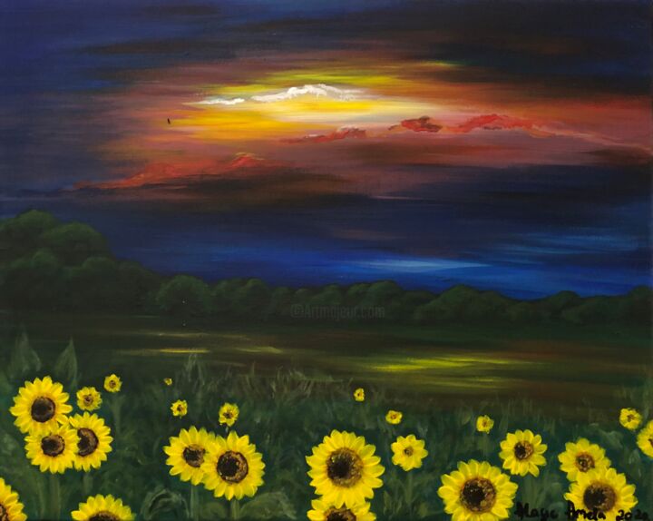 Peinture intitulée "« Sunflower fields »" par Amela Muranovic Alagic, Œuvre d'art originale, Acrylique