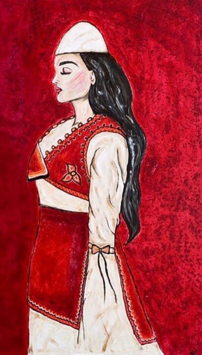 Malerei mit dem Titel "The Traditional Alb…" von Amela Reçi, Original-Kunstwerk, Acryl
