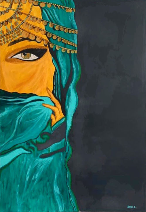 Peinture intitulée "Eye of Sahara" par Amela Reçi, Œuvre d'art originale, Acrylique