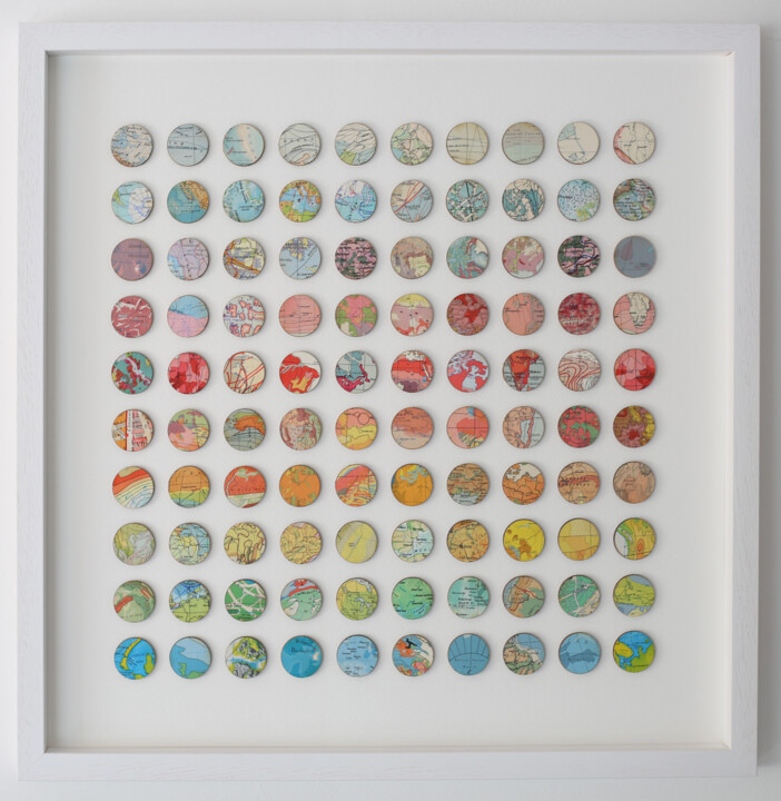 Pintura titulada "100 Rainbow World M…" por Amelia Coward, Obra de arte original, Collages Montado en Panel de madera