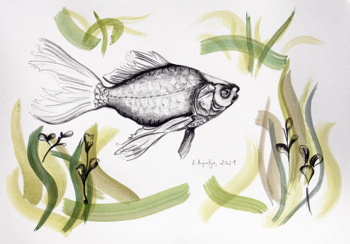 Tekening getiteld "Rybka (fish)" door Amelia Urszula Augustyn, Origineel Kunstwerk, Potlood