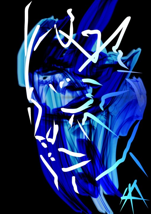 Digital Arts titled "Blue face on fire" by Amélie Augery, Original Artwork, 2D Digital Work