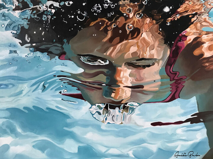 Malerei mit dem Titel "Underwater" von Amélie Bourbon, Original-Kunstwerk, Öl Auf Keilrahmen aus Holz montiert
