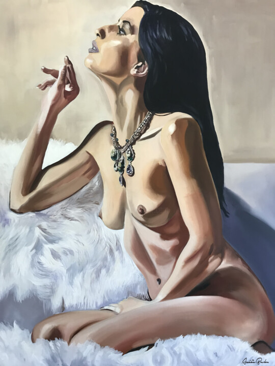 Pintura titulada "Dame à la fourrure" por Amélie Bourbon, Obra de arte original, Oleo Montado en Bastidor de camilla de made…