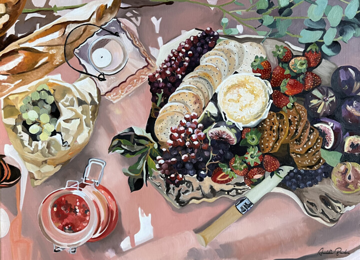 Картина под названием "dejeuner d'été" - Amélie Bourbon, Подлинное произведение искусства, Масло Установлен на Деревянная ра…