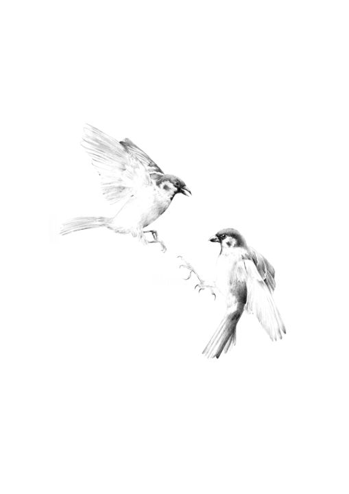 Disegno intitolato "Duo d'oiseaux" da Amélie Helmstetter, Opera d'arte originale, Inchiostro