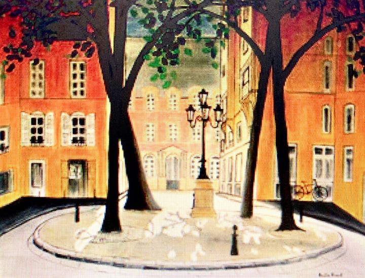 Painting titled "PLACE FURSTENBERG P…" by Amélie Romet, Original Artwork, Acrylic Mounted on Wood Stretcher frame