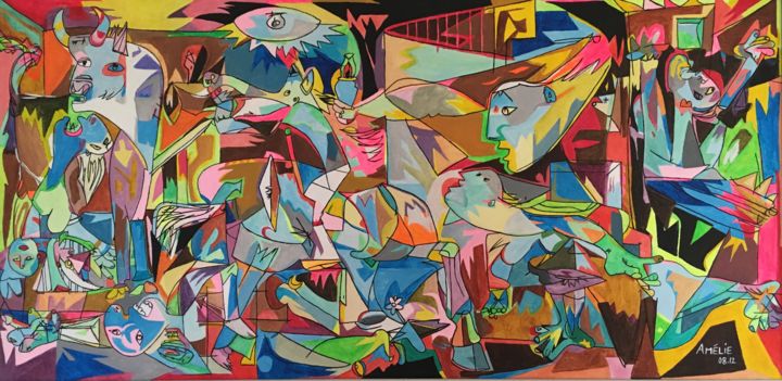 Peinture intitulée "Guernica en fluo" par Amélie Beauger, Œuvre d'art originale, Acrylique