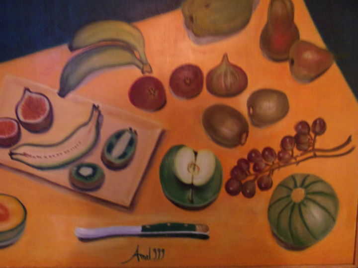 Peinture intitulée "Coup de fruits verts" par Amelle Jarjees, Œuvre d'art originale, Huile