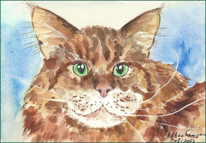Painting titled "Katze / Cat" by Amelly Abraham, Original Artwork