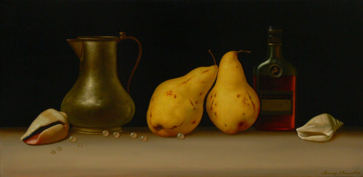 Картина под названием "Still life with pea…" - Александр Мельников, Подлинное произведение искусства, Масло