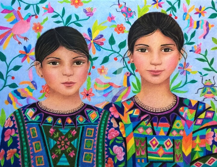Pittura intitolato "2 soeurs" da Amena Nathan, Opera d'arte originale, Altro