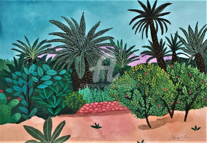 Peinture intitulée "Oasis" par Amena Nathan, Œuvre d'art originale, Gouache