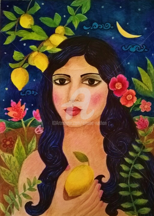 Drawing titled "princesse citron" by Amena Nathan, Original Artwork, Marker