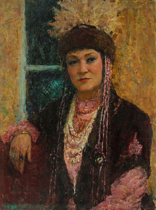 Painting titled "Портрет Кайыргуль С…" by Vladimir Georgievich Gremitskikh, Original Artwork, Oil