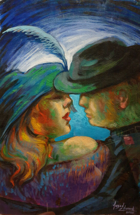 Painting titled "Lovers" by Amgad Edward, Original Artwork, Oil