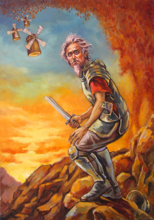 Painting titled "Don quixote" by Kostiantyn Shyptia, Original Artwork, Oil Mounted on Wood Stretcher frame