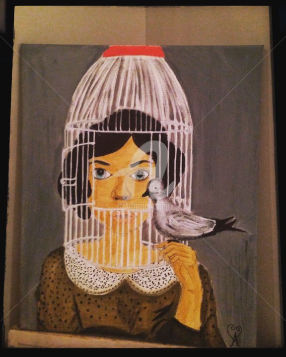 Ζωγραφική με τίτλο "Think out the cage" από Αμαρυλλίς Κόκκου, Αυθεντικά έργα τέχνης, Ακρυλικό