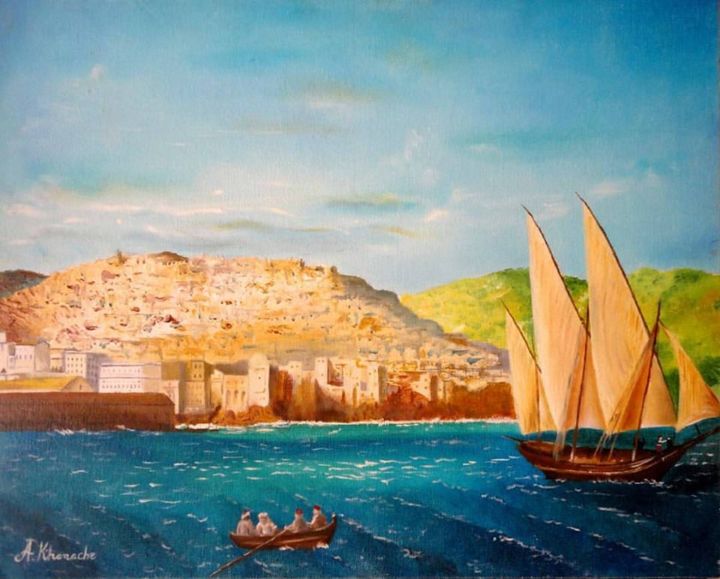 제목이 "La baie d'Alger 1869"인 미술작품 A.Khenache로, 원작, 기름
