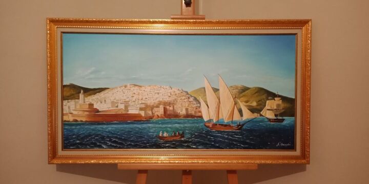 Pintura intitulada "La Baie d'Alger 186…" por A.Khenache, Obras de arte originais, Óleo