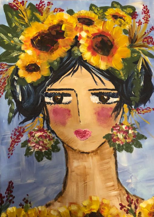 Malerei mit dem Titel "Sunflowers" von Amina Yassin, Original-Kunstwerk, Acryl