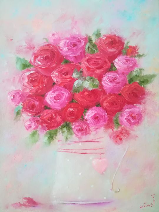 Pittura intitolato "Roses Oil painting" da Amina, Opera d'arte originale, Olio