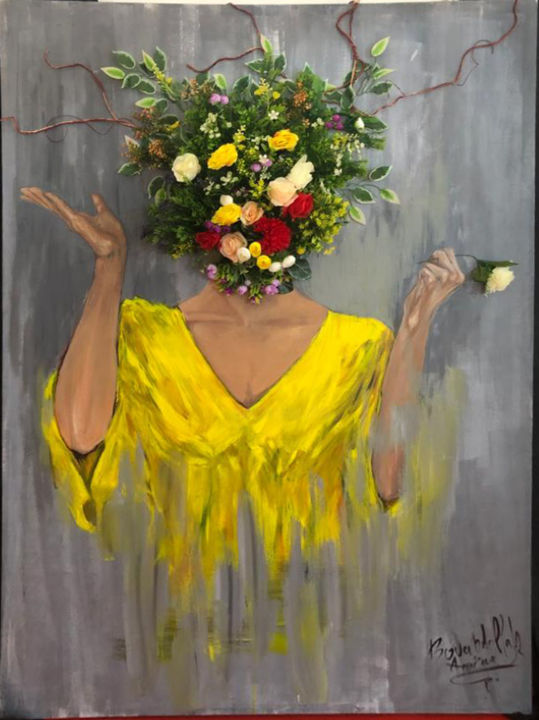 Peinture intitulée "floral woman" par Amine Bouabdallah, Œuvre d'art originale, Acrylique Monté sur Châssis en bois