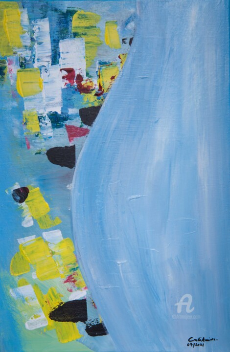 Painting titled "vague bleue" by Amine Cadi, Original Artwork, Acrylic