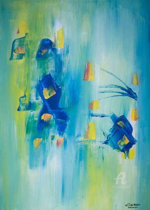 Peinture intitulée "Baleine bleue" par Amine Cadi, Œuvre d'art originale, Acrylique Monté sur Châssis en bois