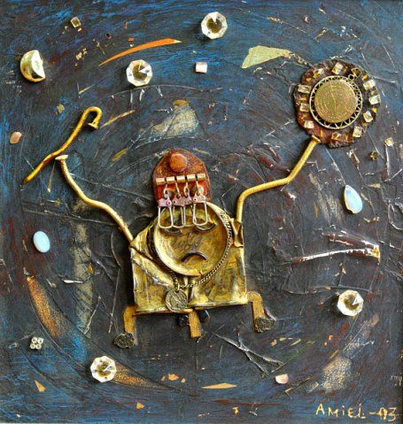 Painting titled "Танец шамана" by Olga Amiel, Original Artwork, Collages