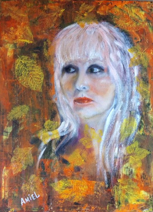 Painting titled "Осенний портрет" by Olga Amiel, Original Artwork, Oil
