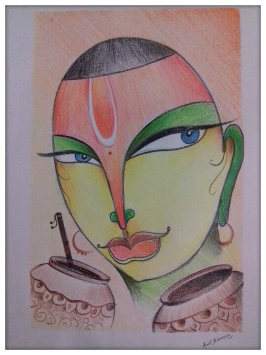 Beautiful Pencil Color Sketch Of Lord Little Krishna | DesiPainters.com-saigonsouth.com.vn