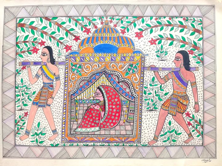「Madhubani Painting」というタイトルの絵画 Amit Kumarによって, オリジナルのアートワーク, アクリル