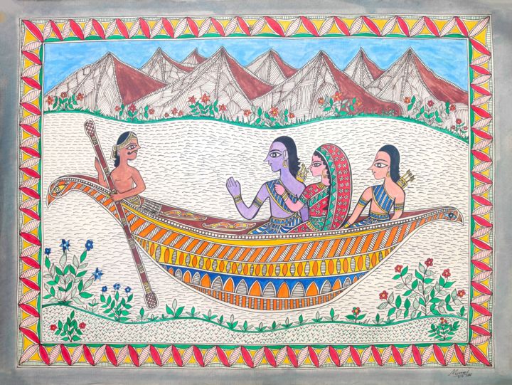 Картина под названием "Madhubani Painting2" - Amit Kumar, Подлинное произведение искусства, Акрил