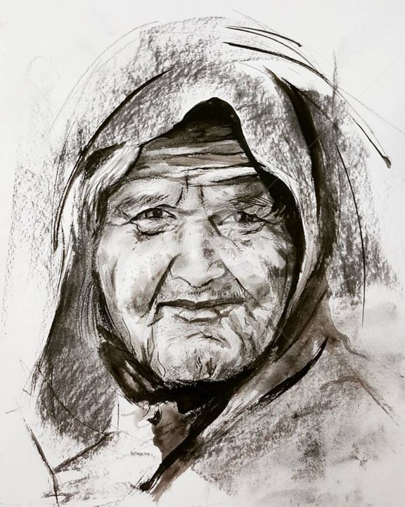 Drawing titled "Trace de vie" by Amkhaou, Original Artwork, Charcoal