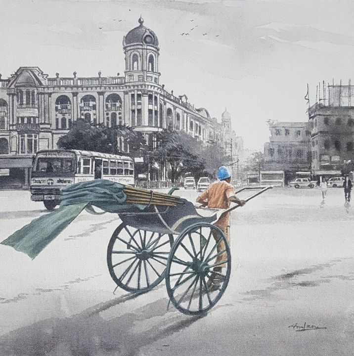 Картина под названием "Kolkata rickshaw" - Amlan Dutta, Подлинное произведение искусства, Акрил