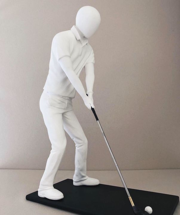 Sculptuur getiteld "Le golfeur" door Amlauga, Origineel Kunstwerk, Gips