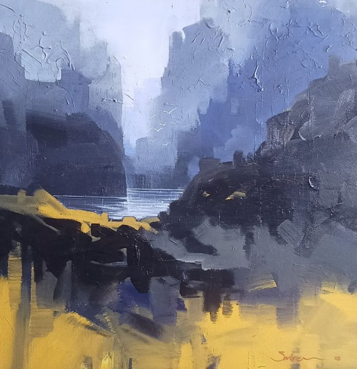 Painting titled "green land" by Amol Khatal, Original Art, Acrylic