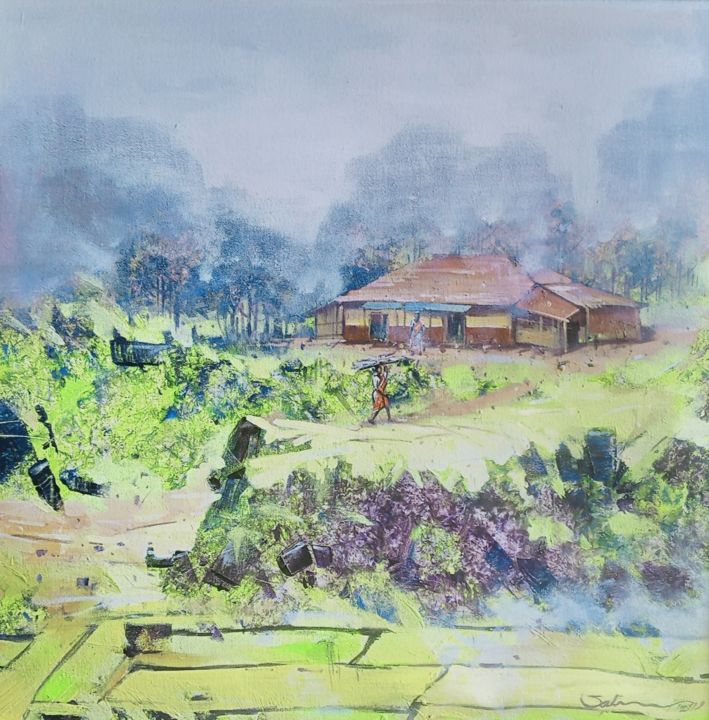 Painting titled "gramin jeevan" by Amol Khatal, Original Art, Acrylic