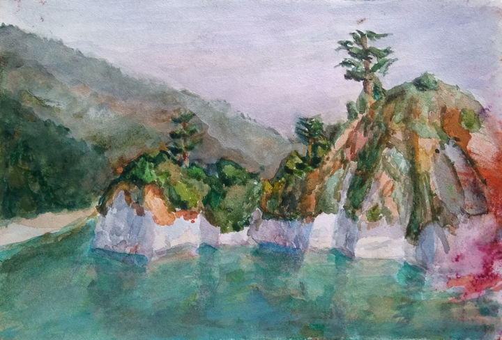 Painting titled "river-island.jpg" by Amont, Original Artwork, Watercolor