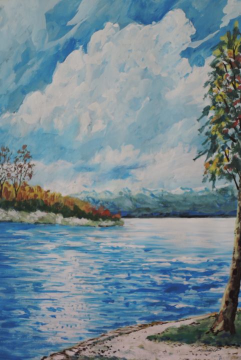 Painting titled "Starnberger See" by Abdul Mouzayek, Original Artwork, Acrylic