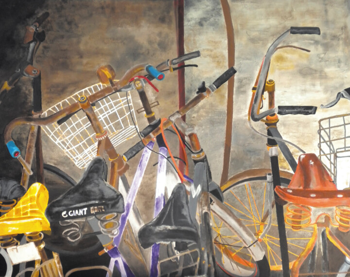 Painting titled "Bicicletas antiguas…" by Amparo Borras Casbas, Original Artwork, Acrylic