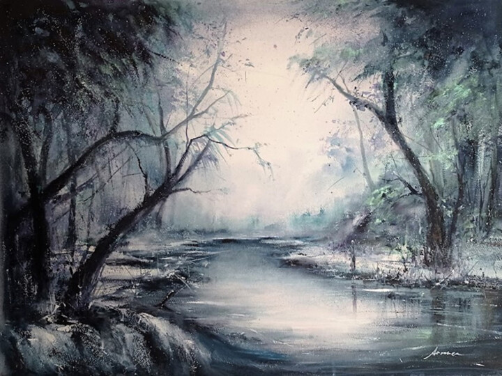 Painting titled "Calma" by Ana Maria Rodriguez Romero, Original Artwork, Watercolor