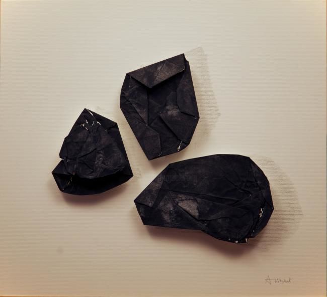 Sculpture titled "Rochers de Kyoto" by Sylvianne Abrias Murat, Original Artwork, Paper Mounted on Cardboard