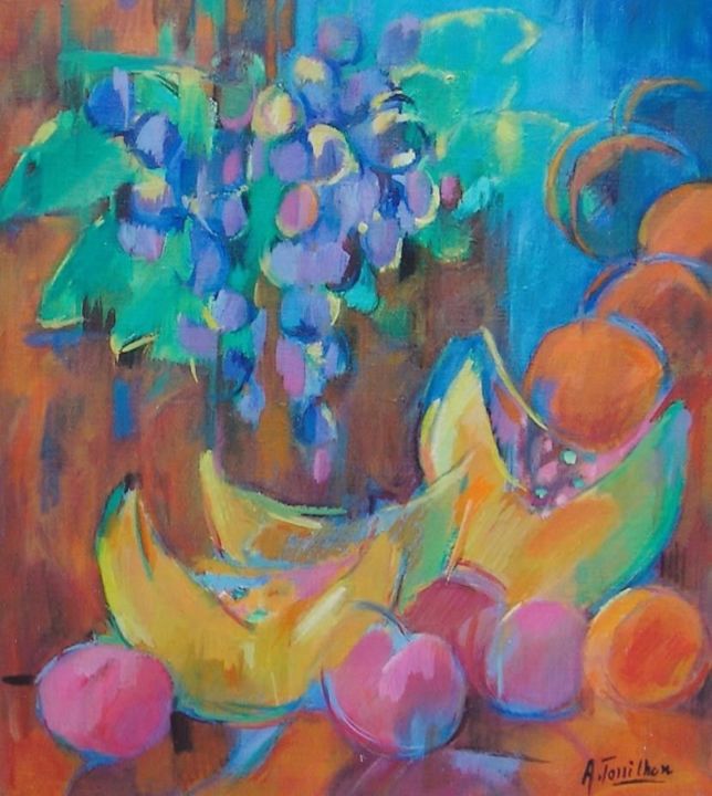 Painting titled "Rayon de fruit" by Amy Torrilhon, Original Artwork, Oil