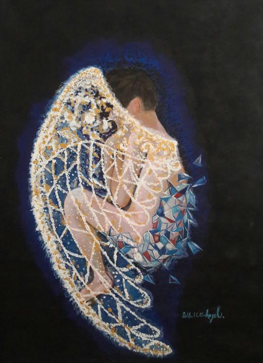 Schilderij getiteld "angel wings" door Angel, Origineel Kunstwerk, Acryl