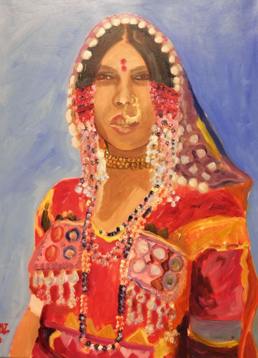 Painting titled "Southern India Tribe" by Amy Zausmer, Original Artwork, Oil