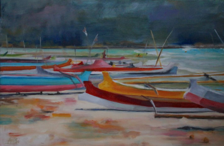 Malerei mit dem Titel "barque-couleurs.jpg" von An'So Bessières, Original-Kunstwerk, Öl