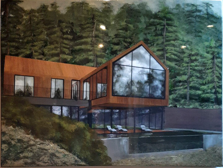 Painting titled "The log cabin" by Ana Del Castillo Ibarrola, Original Artwork, Acrylic