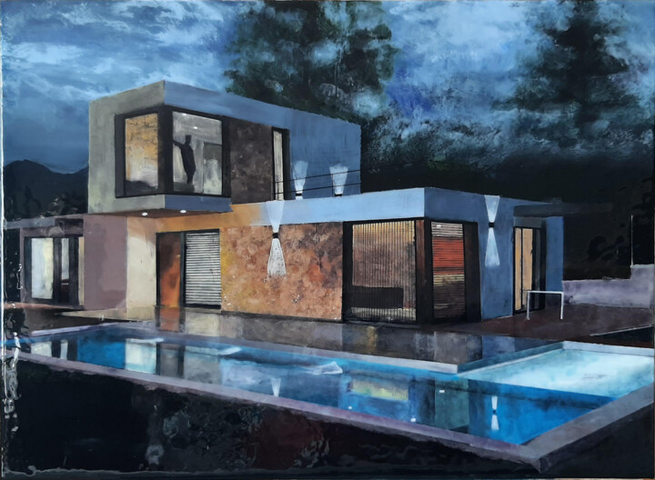 Painting titled "Inhaus Majorca" by Ana Del Castillo Ibarrola, Original Artwork, Pigments